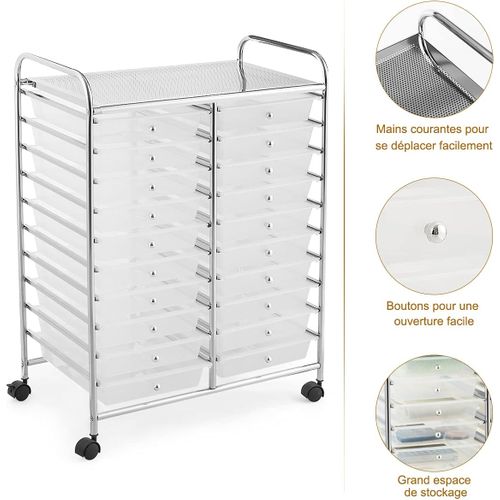 Tour De Rangement Sur Roulettes Avec 20 Tiroirs 64 X 39 X 88 Cm Chariot De Rangement
