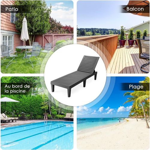 Bain De Soleil Inclinable Chaise Longue Dossier Réglable Sur 5 Positions Charge 180kg Noir