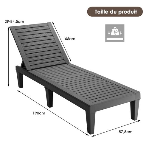 Bain De Soleil Inclinable Chaise Longue Dossier Réglable Sur 5 Positions Charge 180kg Noir