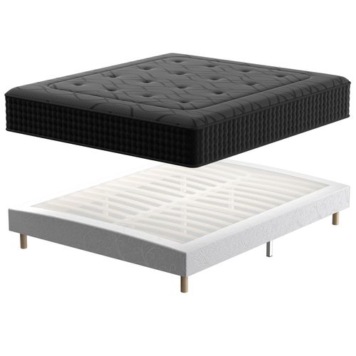 Ensemble 140x190cm Matelas à Ressorts, Epaisseur 30cm + Sommier Tapissier Déco