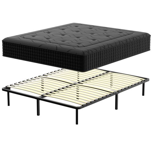Ensemble Matelas à Ressorts 140x190 Cm Epaisseur 30cm + sommier à Lattes Sur Pieds