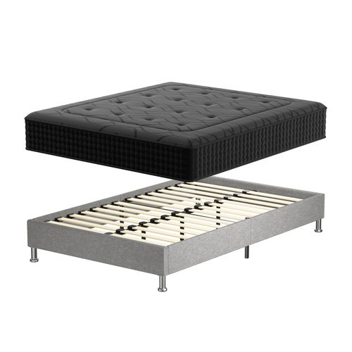 Ensemble 140x190cm Matelas à Ressorts Epaisseur 30 cm + sommier déco gris