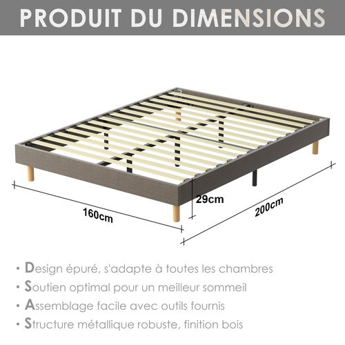 Sommier Tapissier 160x200cm , 14 Lattes, Comfort, Brun