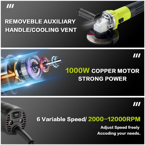 Meuleuse D'angle 125mm 1000w 2000-12000 Trs/min Avec 20 Accessoires, Meuleuses D'angle Avec Sac À