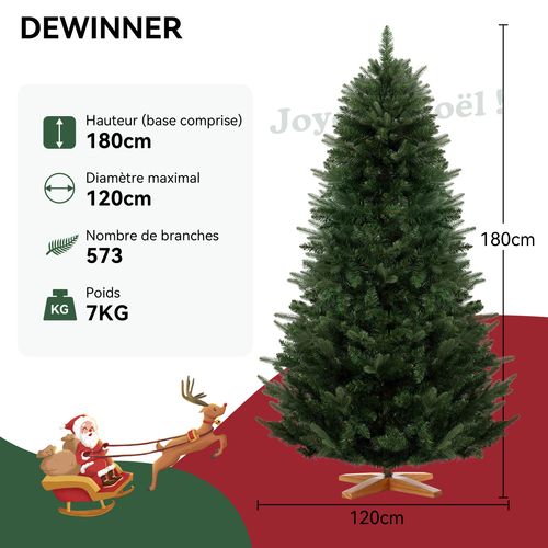 Sapin De Noël Artificiel Extra Dense,180 Cm,573 Branches,support Bois