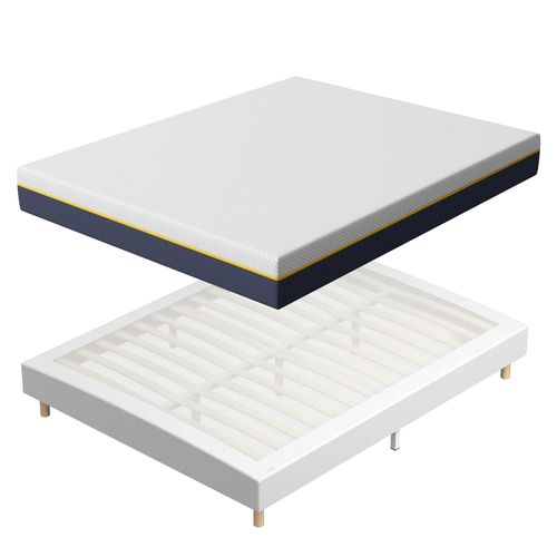 Ensemble Matelas Mousse 160x200 Cm Epaisseur 21 cm + sommier déco
