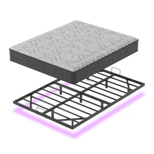 Ensemble 140x190 Cm Cadre De Lit LED En Métal + Matelas Ressorts,ép.30cm