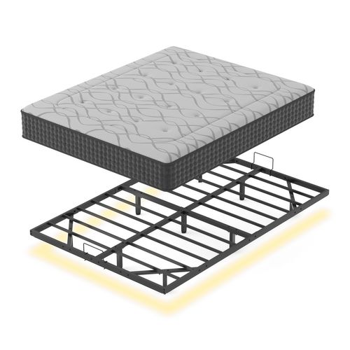 Ensemble 160x200 Cm Cadre De Lit LED En Métal + Matelas Ressorts, ep.30cm