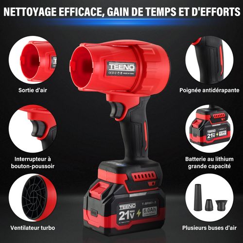 Ouffleur à Feuilles Sans Fil Teeno - 21 V - Avec 2 Batteries De 6,0 Ah - Vitesse Du Vent Jusqu'à