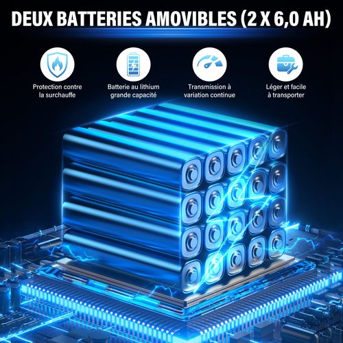 Ouffleur à Feuilles Sans Fil Teeno - 21 V - Avec 2 Batteries De 6,0 Ah - Vitesse Du Vent Jusqu'à