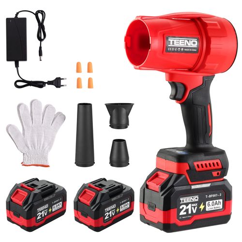 Ouffleur à Feuilles Sans Fil Teeno - 21 V - Avec 2 Batteries De 6,0 Ah - Vitesse Du Vent Jusqu'à