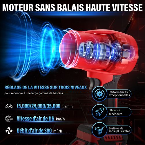 Ouffleur à Feuilles Sans Fil Teeno - 21 V - Avec 2 Batteries De 6,0 Ah - Vitesse Du Vent Jusqu'à