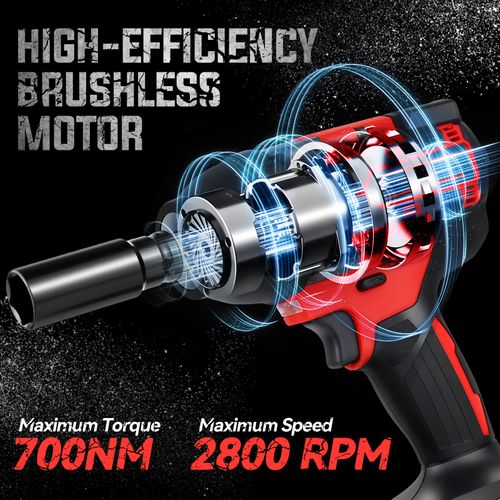 Clé à Chocs Sans Fil Brushless, Couple Maximal 700n. M, 1/2" Avec Deux Batteries 4,0 Ah,rotation