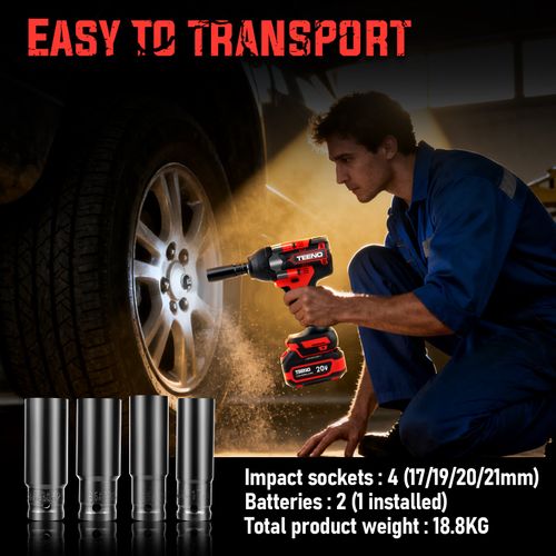 Clé à Chocs Sans Fil Brushless, Couple Maximal 700n. M, 1/2" Avec Deux Batteries 4,0 Ah,rotation