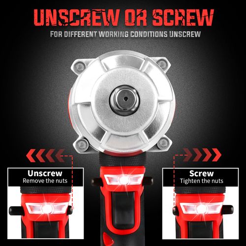 Clé à Chocs Sans Fil Brushless, Couple Maximal 1000n. M, 1/2" Avec Deux Batteries 4,0 Ah,rotation