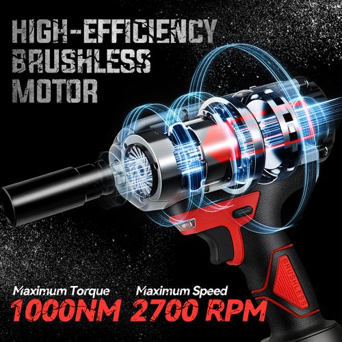 Clé à Chocs Sans Fil Brushless, Couple Maximal 1000n. M, 1/2" Avec Deux Batteries 4,0 Ah,rotation