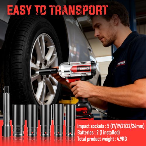 Clé à Chocs Sans Fil Brushless, Couple Maximal 1000n. M, 1/2" Avec Deux Batteries 4,0 Ah,rotation