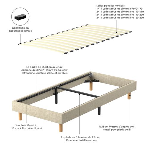 Sommier Tapissier 90x190cm , 14 Lattes