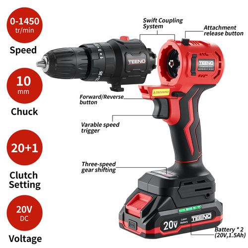 Ensemble D'outils Électriques Sans Fil 20 V, Perceuse à Percussion 1450 Tr/min Et Clé à Chocs 3300
