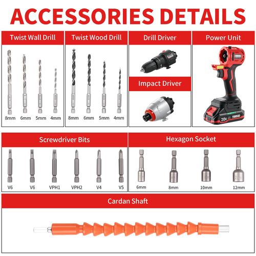 Ensemble D'outils Électriques Sans Fil 20 V, Perceuse à Percussion 1450 Tr/min Et Clé à Chocs 3300