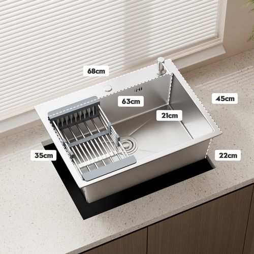 Évier De Cuisine, Cuve Simple, 68 X 45 Cm, Évier En Acier Inoxydable à Cuve Simple Avec Filtre De