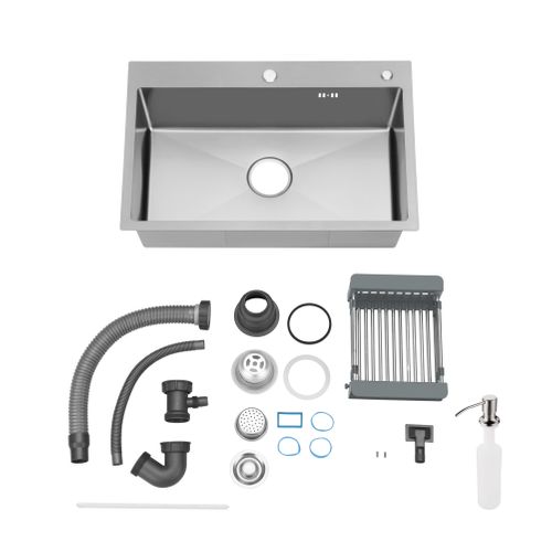 Évier De Cuisine, Cuve Simple, 68 X 45 Cm, Évier En Acier Inoxydable à Cuve Simple Avec Filtre De