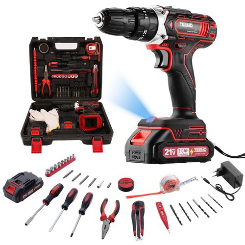 Perceuse/visseuse Sans Fil 21 V, Visseuse Sans Fil 45 Nm, Réglage Du Couple à 25+1 Niveaux,