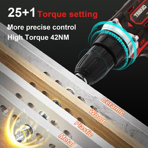 Perceuse/visseuse Sans Fil 21 V, Visseuse Sans Fil 45 Nm, Réglage Du Couple à 25+1 Niveaux,