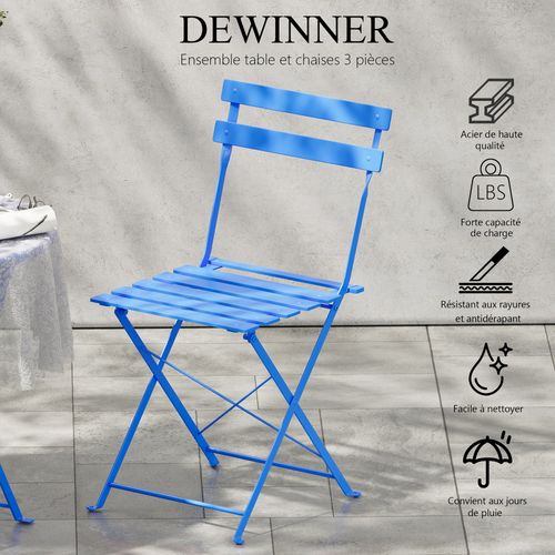 Lot De 3 Meubles De Jardin De Balcon, Table Et Chaises Pliable, Bistrot Bar Salon De Jardin