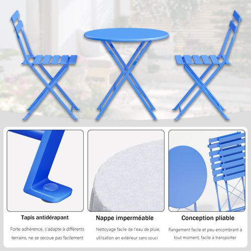 Lot De 3 Meubles De Jardin De Balcon, Table Et Chaises Pliable, Bistrot Bar Salon De Jardin