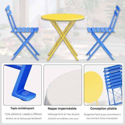 Lot De 3 Meubles De Jardin De Balcon, Table Et Chaises Pliable, Bistrot Bar Salon De Jardin