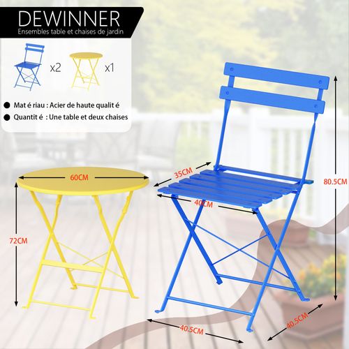 Lot De 3 Meubles De Jardin De Balcon, Table Et Chaises Pliable, Bistrot Bar Salon De Jardin