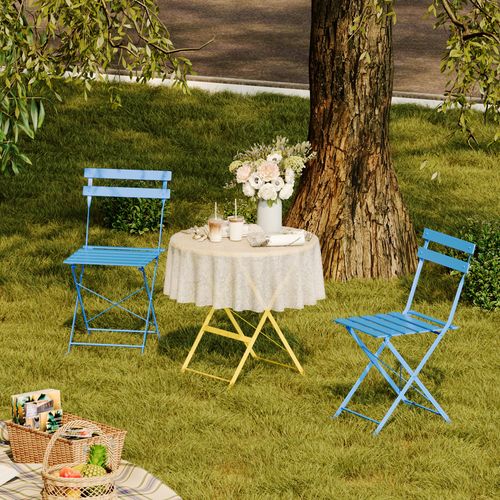 Lot De 3 Meubles De Jardin De Balcon, Table Et Chaises Pliable, Bistrot Bar Salon De Jardin