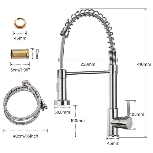 Mélangeur De Cuisine, Douchette Orientable 360°, Finition Laiton