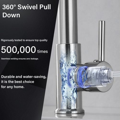 Mélangeur De Cuisine, Douchette Orientable 360°, Finition Laiton