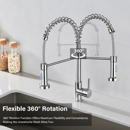 Mélangeur De Cuisine, Douchette Orientable 360°, Finition Laiton