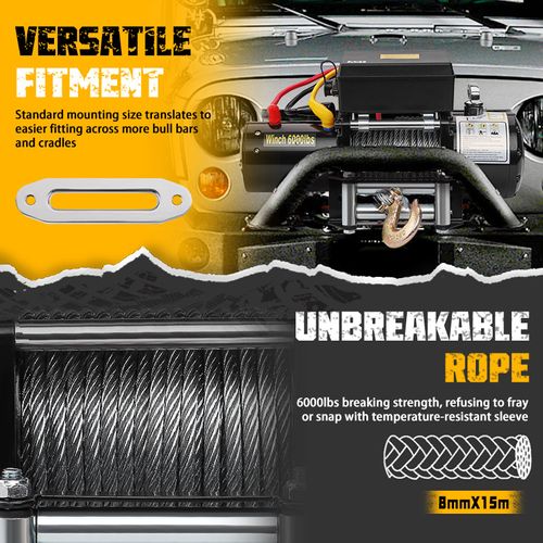 Treuil Électrique 12v 6000 Lbs / 2722 Kg, 15 Mètres De Câble, 30 Mètres De Commande Sans Fil