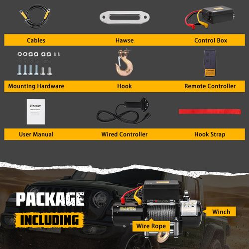Treuil Électrique 12v 6000 Lbs / 2722 Kg, 15 Mètres De Câble, 30 Mètres De Commande Sans Fil