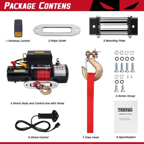 Treuil Électrique 12v, Câble De Treuil 6000 Lbs/2722 Kg, Câble En Nylon, Télécommande Sans Fil 30