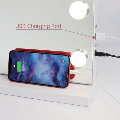 Miroir De Maquillage Hollywood Avec Lumières, à Poser Au Sol Ou à Fixer Au Mur, 80x58 Cm