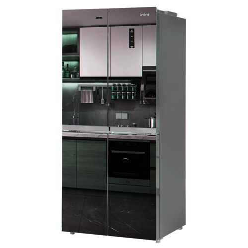 Réfrigérateur Congélateur 4 Portes Lscd430mir 418 Litres Meribel Verre Miroir Fumé