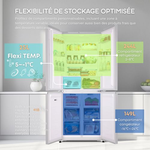 Réfrigérateur Congélateur 4 Portes Lscd430mir 418 Litres Meribel Verre Miroir Fumé