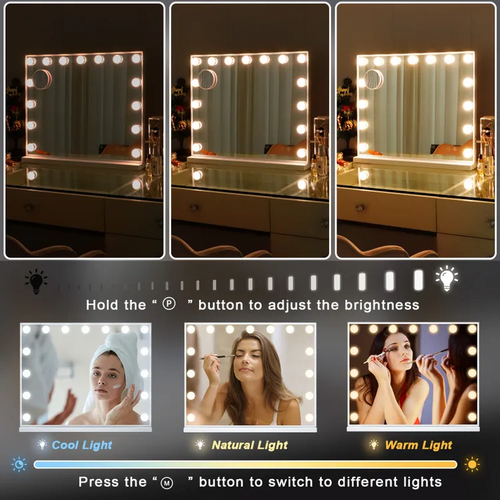 Miroir de maquillage hollywood coiffeuse mural avec lumineux 58x46cm