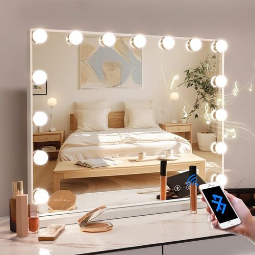 Miroir de maquillage hollywood coiffeuse mural avec lumineux 58x46cm - Enceinte Bluetooth