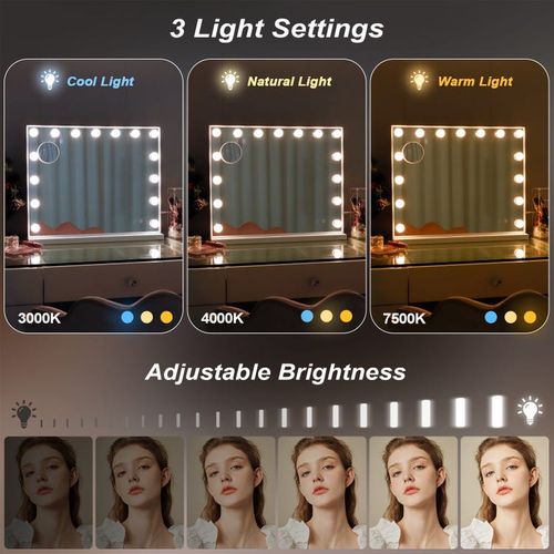 Miroir de maquillage hollywood coiffeuse mural avec lumineux 58x46cm - Enceinte Bluetooth