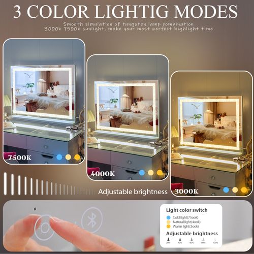 Miroir De Maquillage Hollywood Bluetooth Avec Bande Lumineuse En Cristal 80x58 Cm