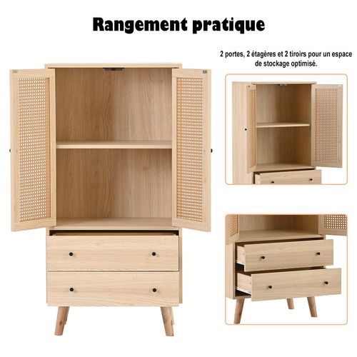 Armoire De Rangement Avec 2 Portes 2 Couches Et 2 Tiroirs Imitation Chêne Scandinave