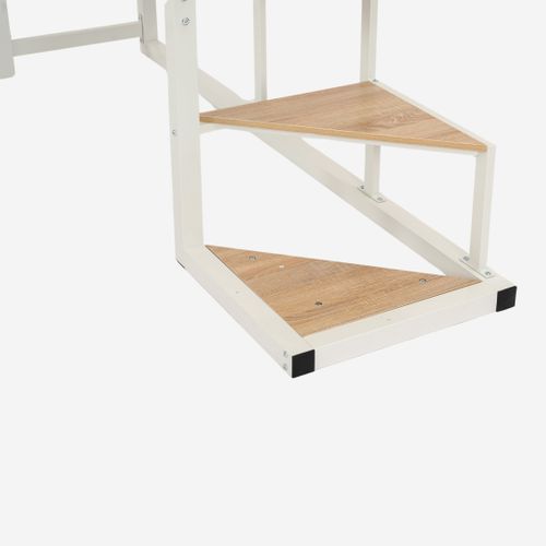 Lit Mezzanine 2 Places 140x200cm Avec Sommier à Lattes En Bois D'ingénierie Et Métal, Blanc+chêne