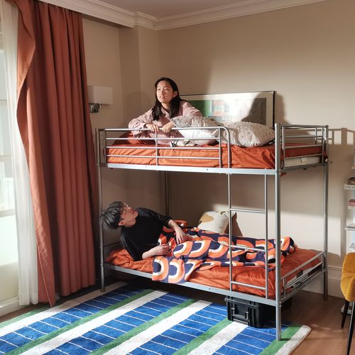 Lit Superposé 2 Personnes Cadre De Lits 90x190cm En Métal, Gris