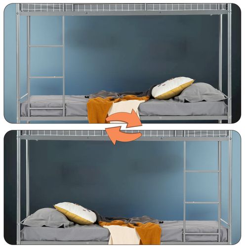 Lit Superposé 2 Personnes Cadre De Lits 90x190cm En Métal, Gris